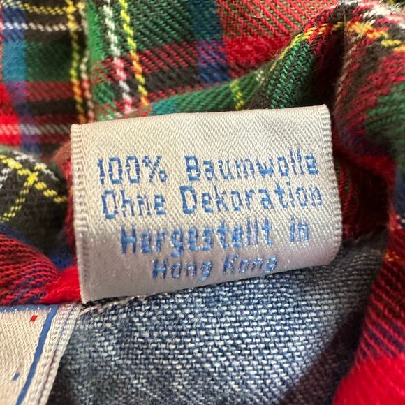 ACME Baby Dress Embroidered Tweety Bird Sylvester Size 6 Denim Plaid Tartan 90s - Picture 6 of 9